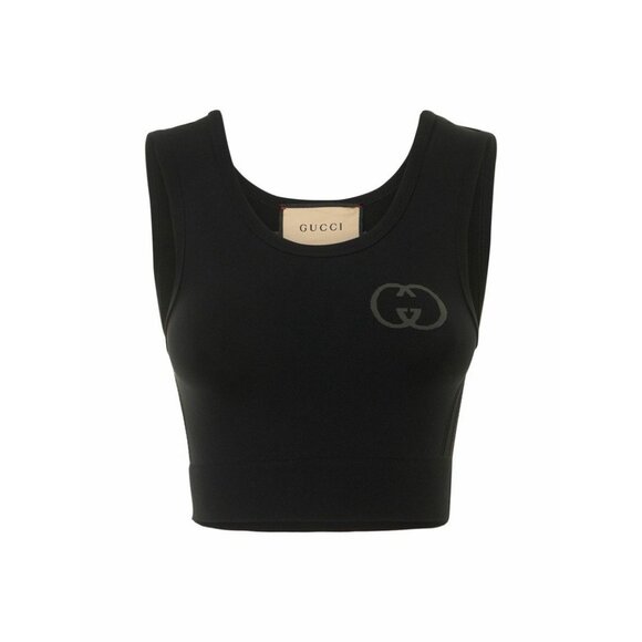 NWT GUCCI - Jersey Top Black Logo Sz M 100% Authentic - Picture 1 of 7